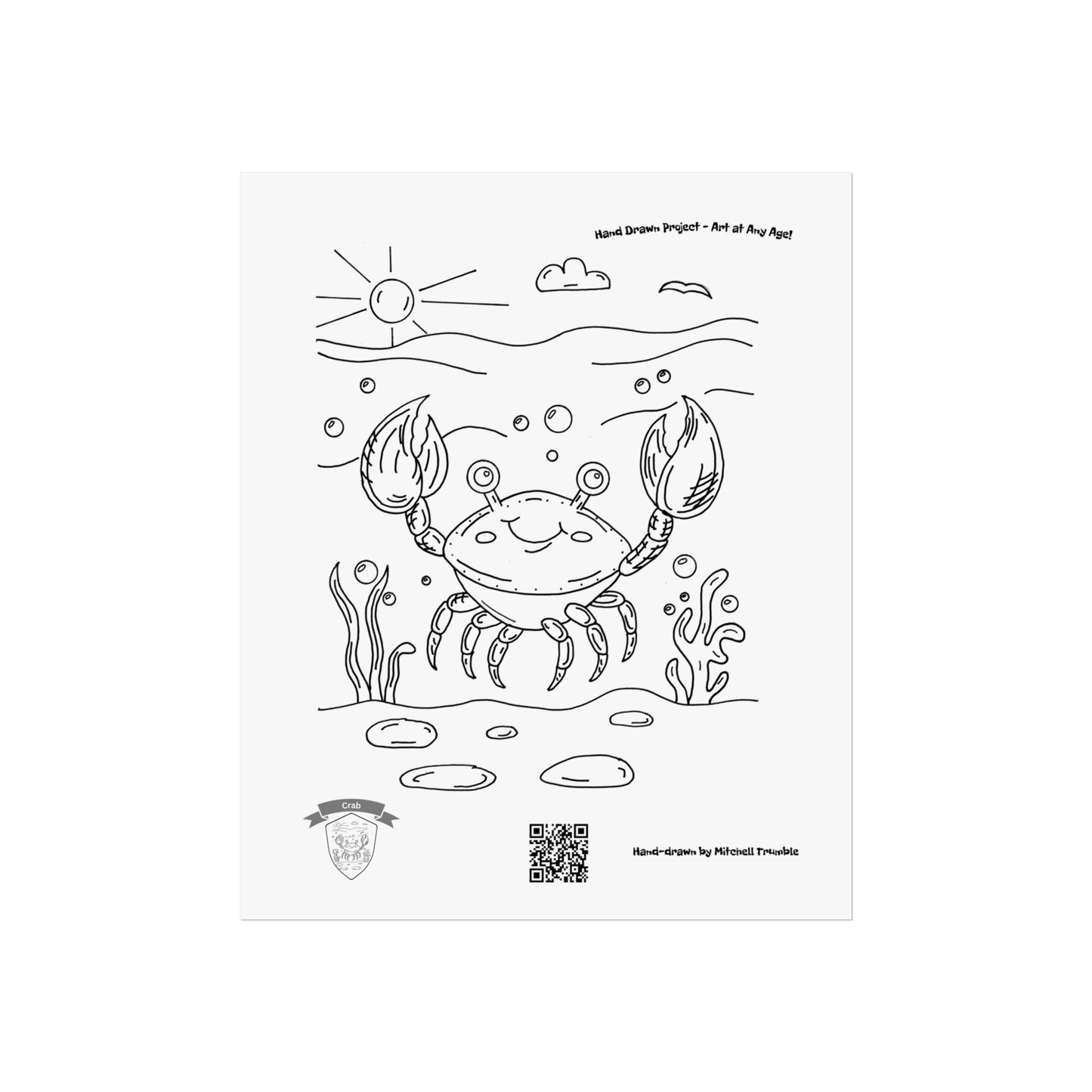 Cute Crab Art Poster – Hand Drawn Ocean Critter Wall Decor