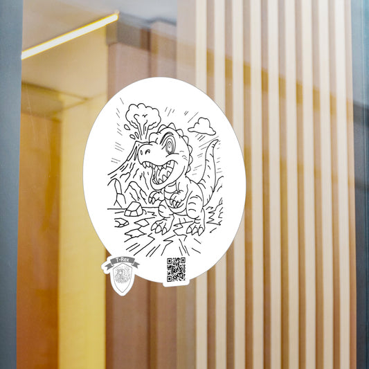 T-Rex Kiss-Cut Vinyl Decal | Fun Hand-Drawn Dinosaur Sticker with QR Code | Great for Laptops, Notebooks, and Gifts