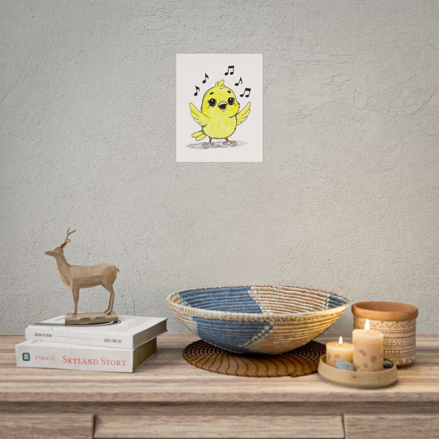 Happy Canary Found Her Song Art Print | Hand Drawn Bird Wall Decor |