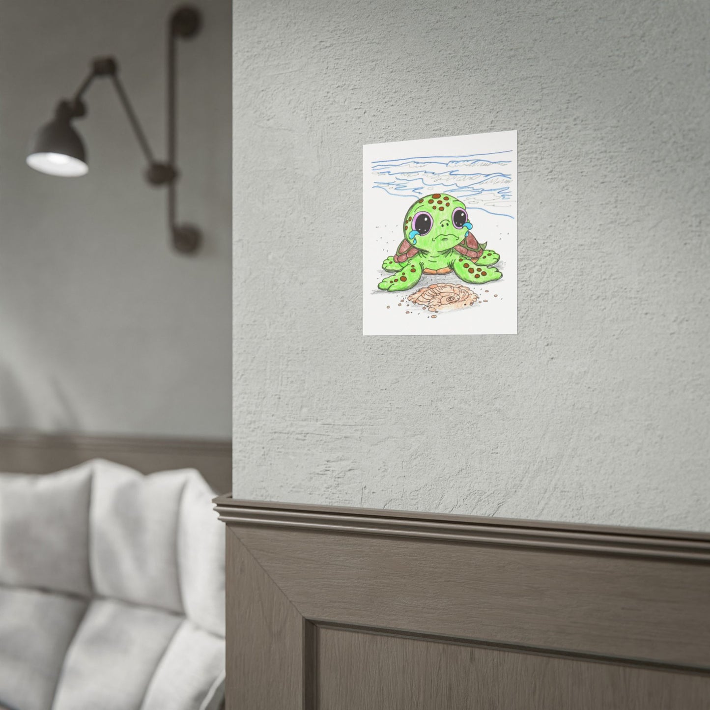 Sad Sea Turtle Lost Her Shell Print, Emotional Turtle Illustration, Beach Baby Room Decor (8x10)