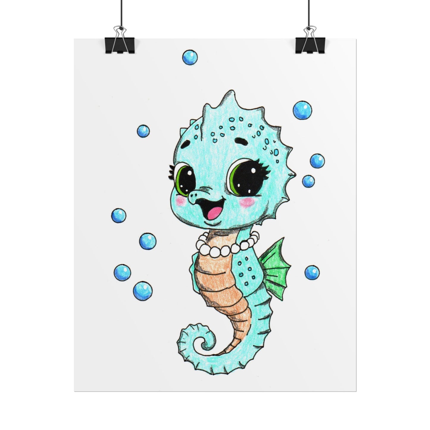 She Found Every Pearl! Seahorse Art Print | Hand-Drawn Seahorse Gift