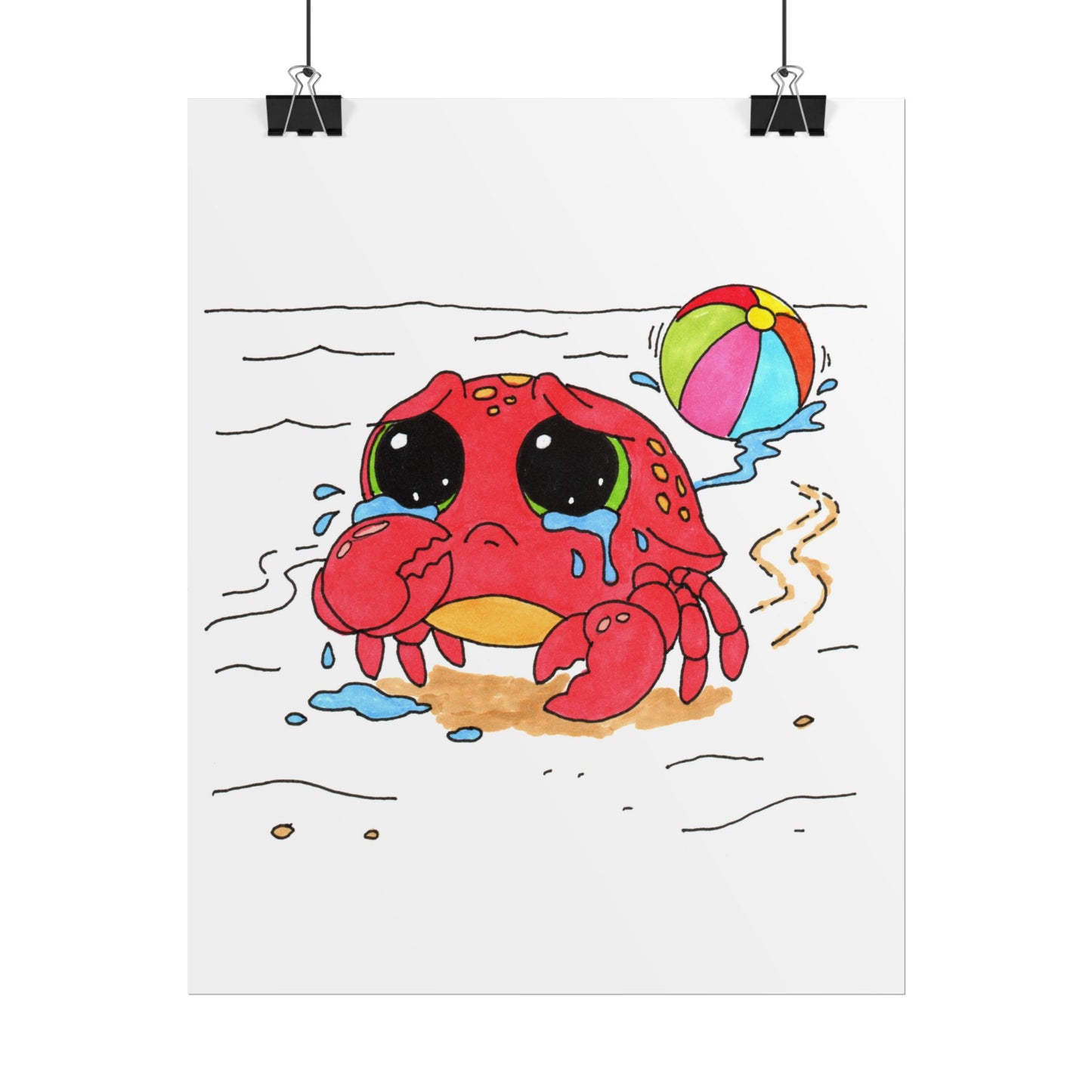 Sad Crab Lost Her Ball Print, Hand Drawn Crab Wall Art, Whimsical Nursery Decor, Woodland Animal Illustration