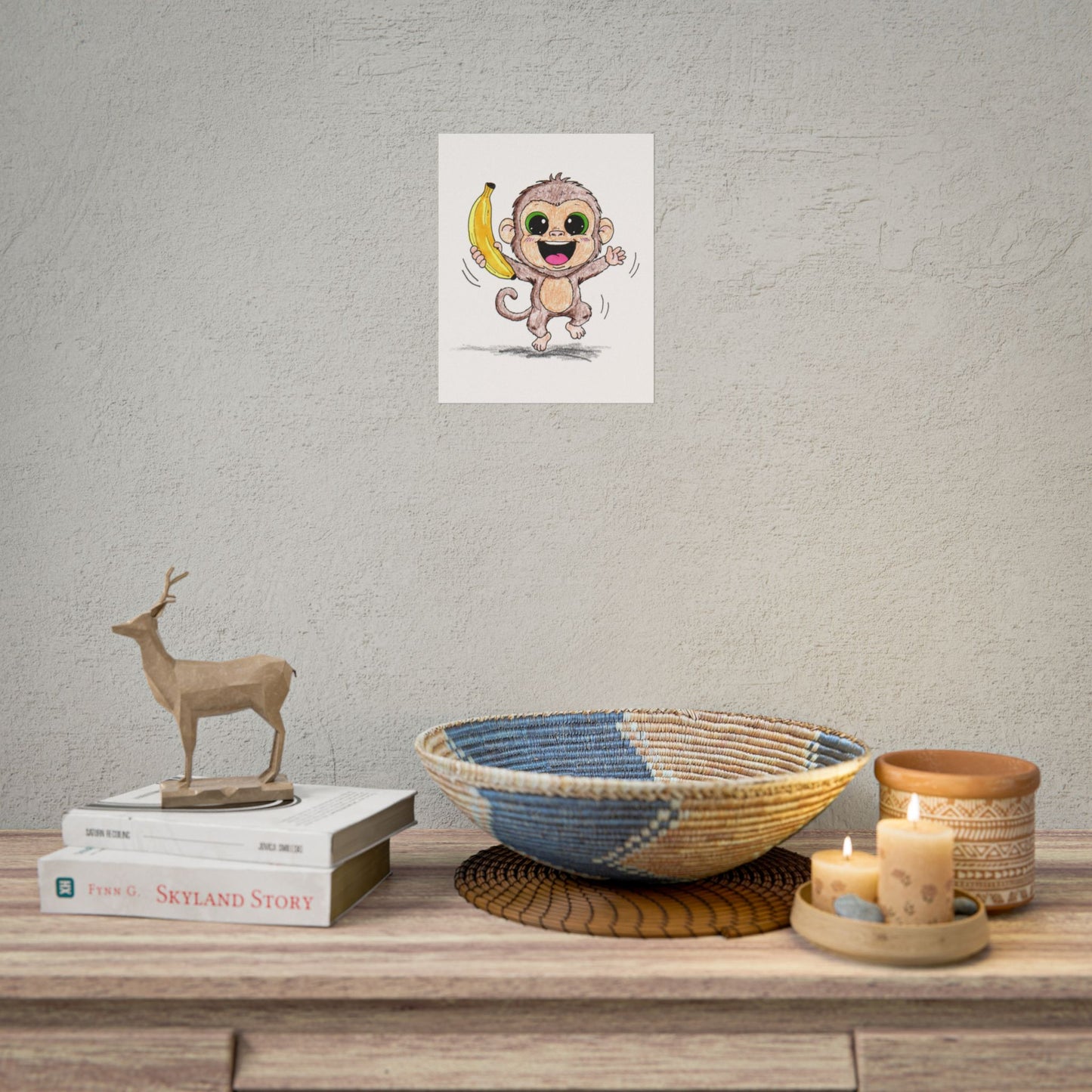 Happy Monkey With Banana Print | Cute Monkey Wall Art | Lost & Found Critter Illustration