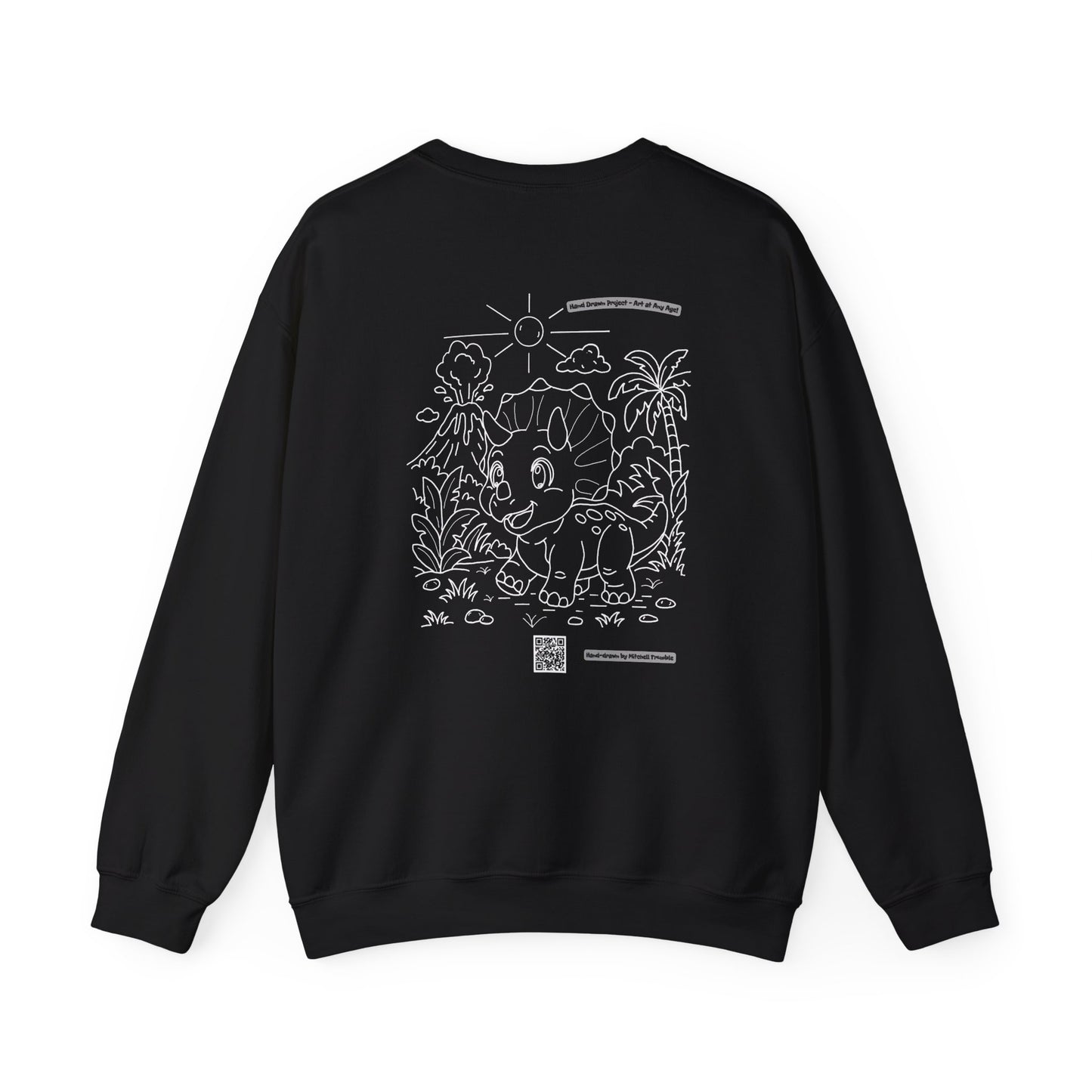 Triceratops Crewneck Sweatshirt | Unisex Fit | Hand-Drawn Dinosaur with QR Code