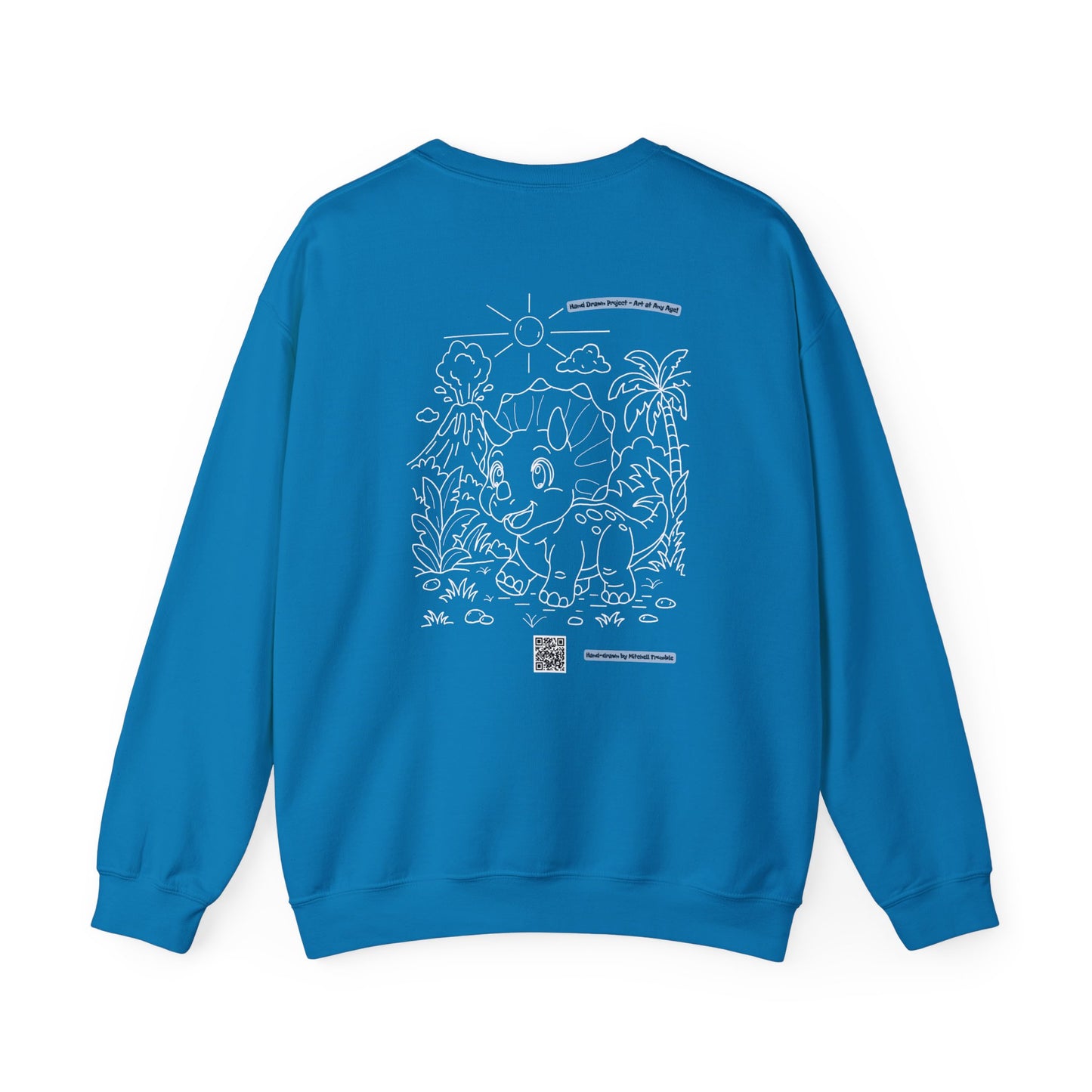 Triceratops Crewneck Sweatshirt | Unisex Fit | Hand-Drawn Dinosaur with QR Code