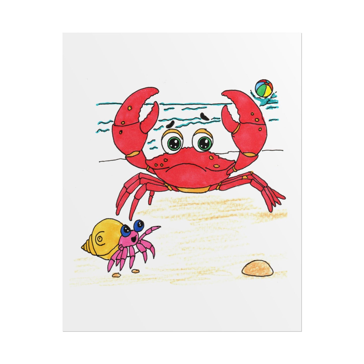 They Started Searching Together Print, Hand Drawn Crab Wall Art, Ocean Friendship Decor, Beach Animal Illustration