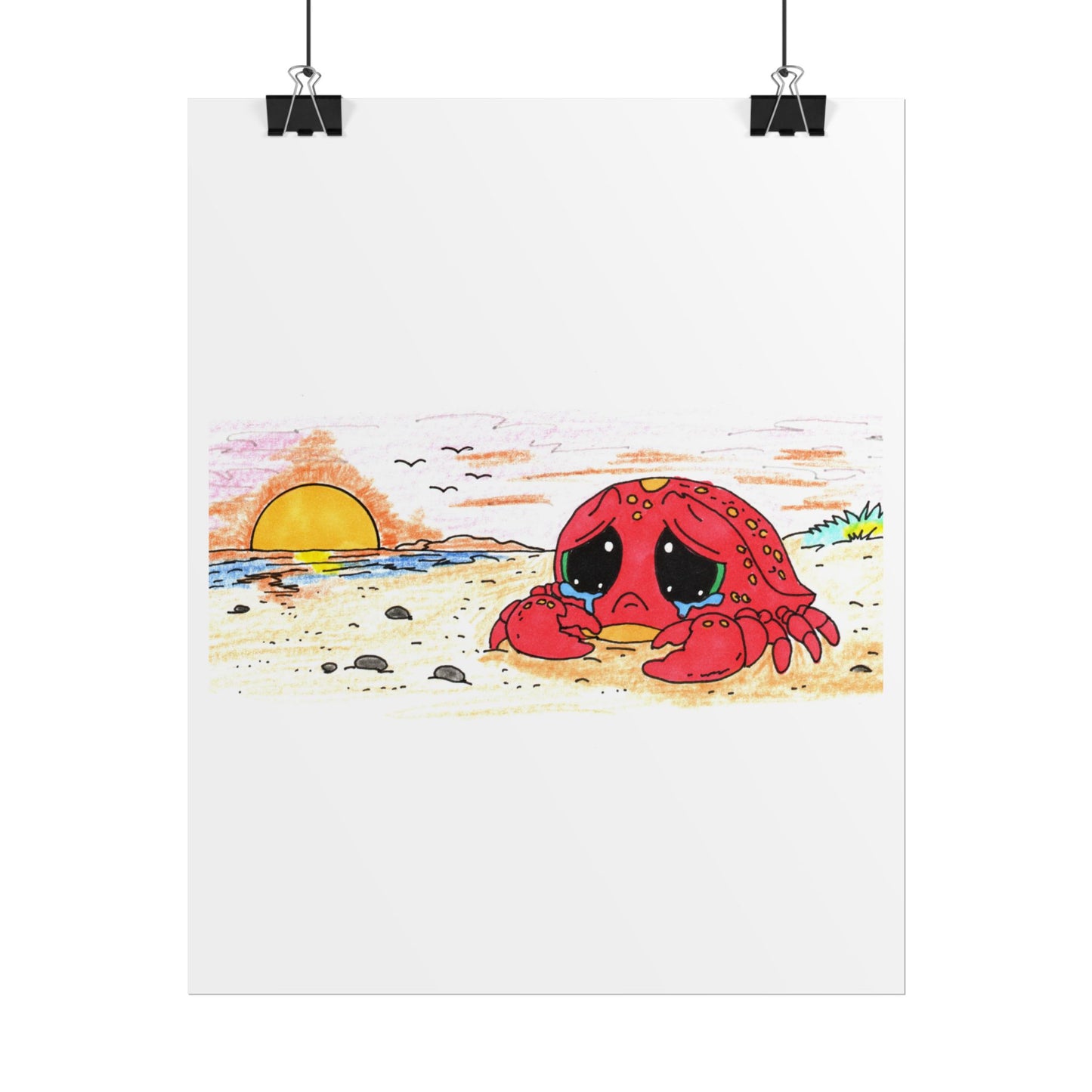 Sad Crab Searched all Day Print, Hand Drawn Crab Wall Art, Whimsical Nursery Decor, Woodland Animal Illustration