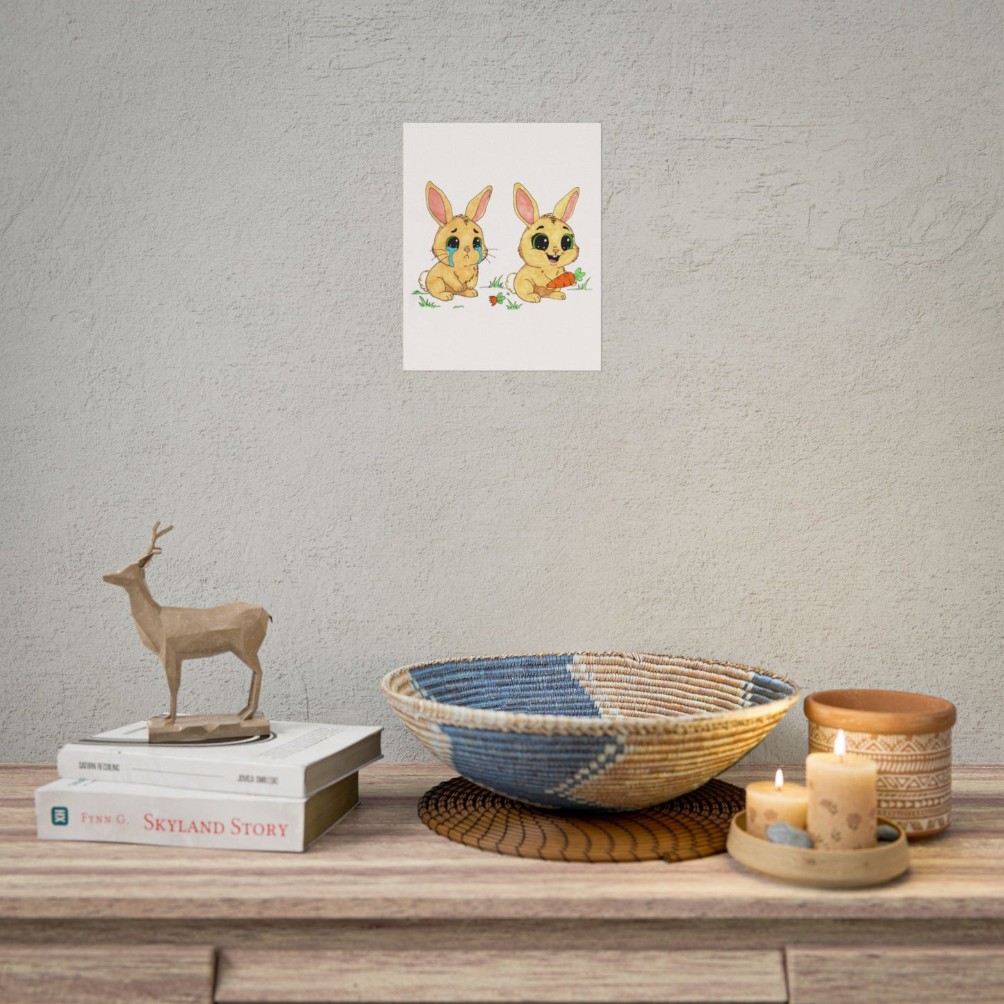 Sad to Happy Rabbit Carrot Story Print, Cute Bunny Wall Art, Hand Drawn Nursery Decor