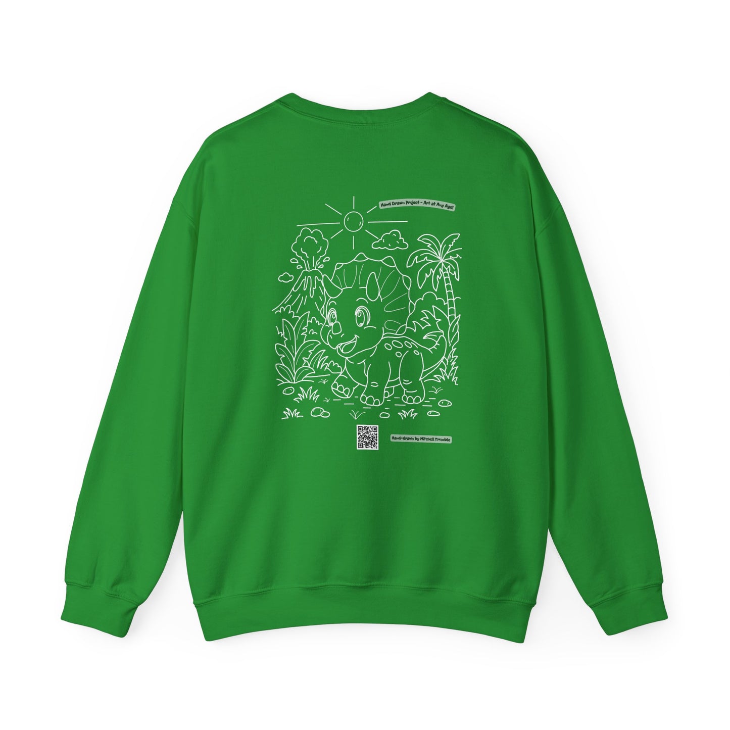 Triceratops Crewneck Sweatshirt | Unisex Fit | Hand-Drawn Dinosaur with QR Code