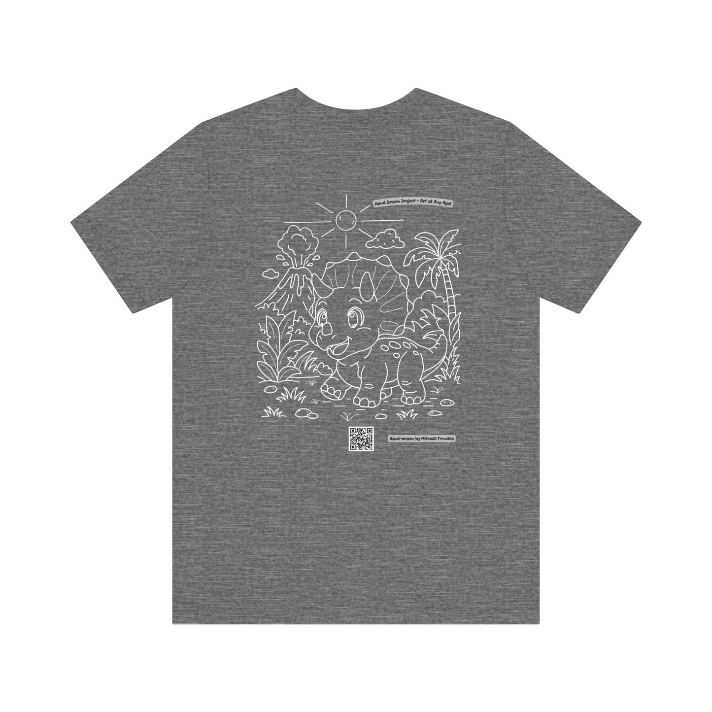 Triceratops Unisex T-Shirt | Bella+Canvas 3001 | Hand-Drawn Dino with QR Code