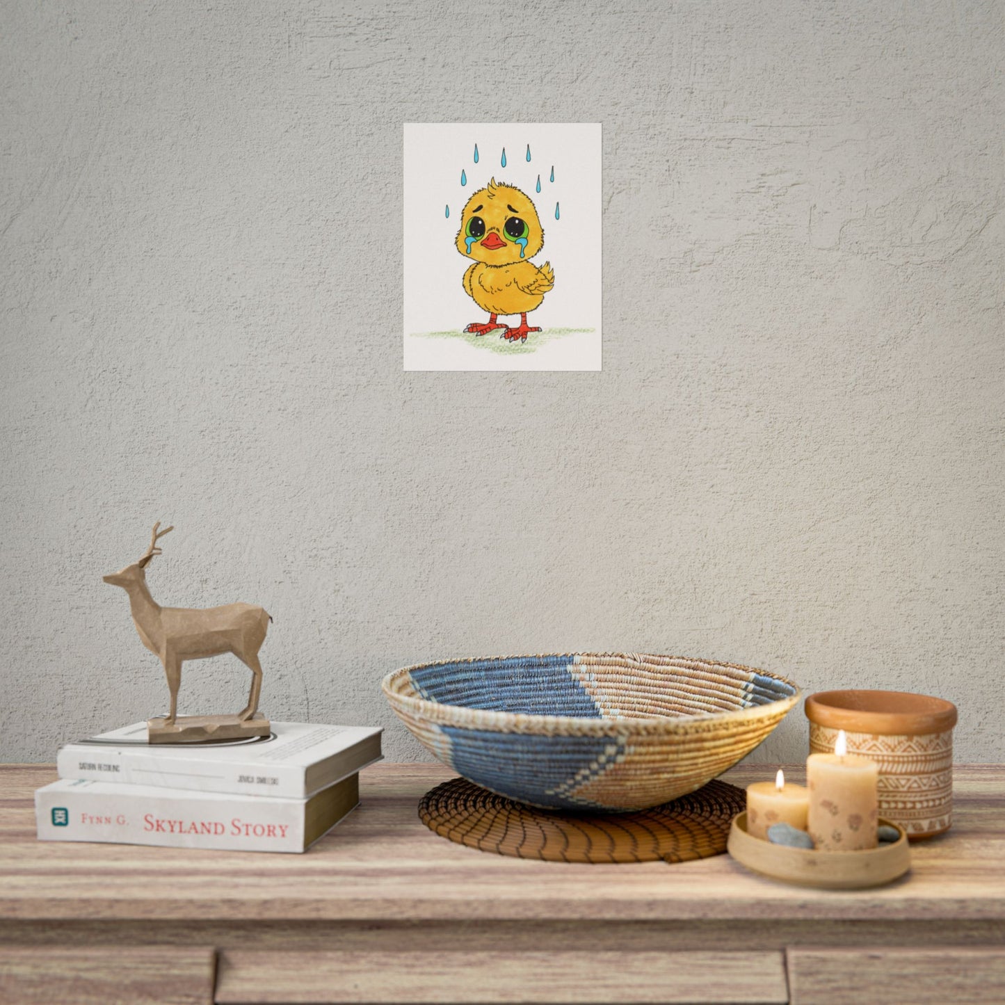Sad Chick in the Rain Print, Hand Drawn Baby Bird Wall Art, Nursery Decor, Emotional Animal Illustration, Kids Room Artwork