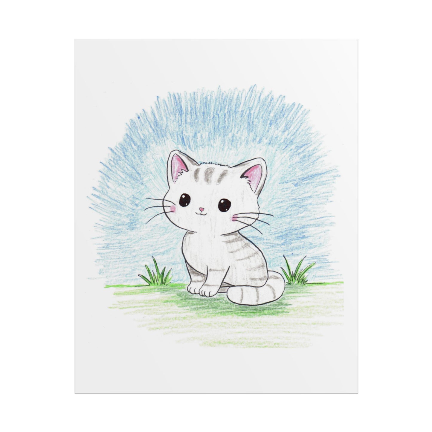 Cute Sitting Kitten Print, Hand Drawn Cat Wall Art, Nursery Decor, Whimsical Kitty Illustration