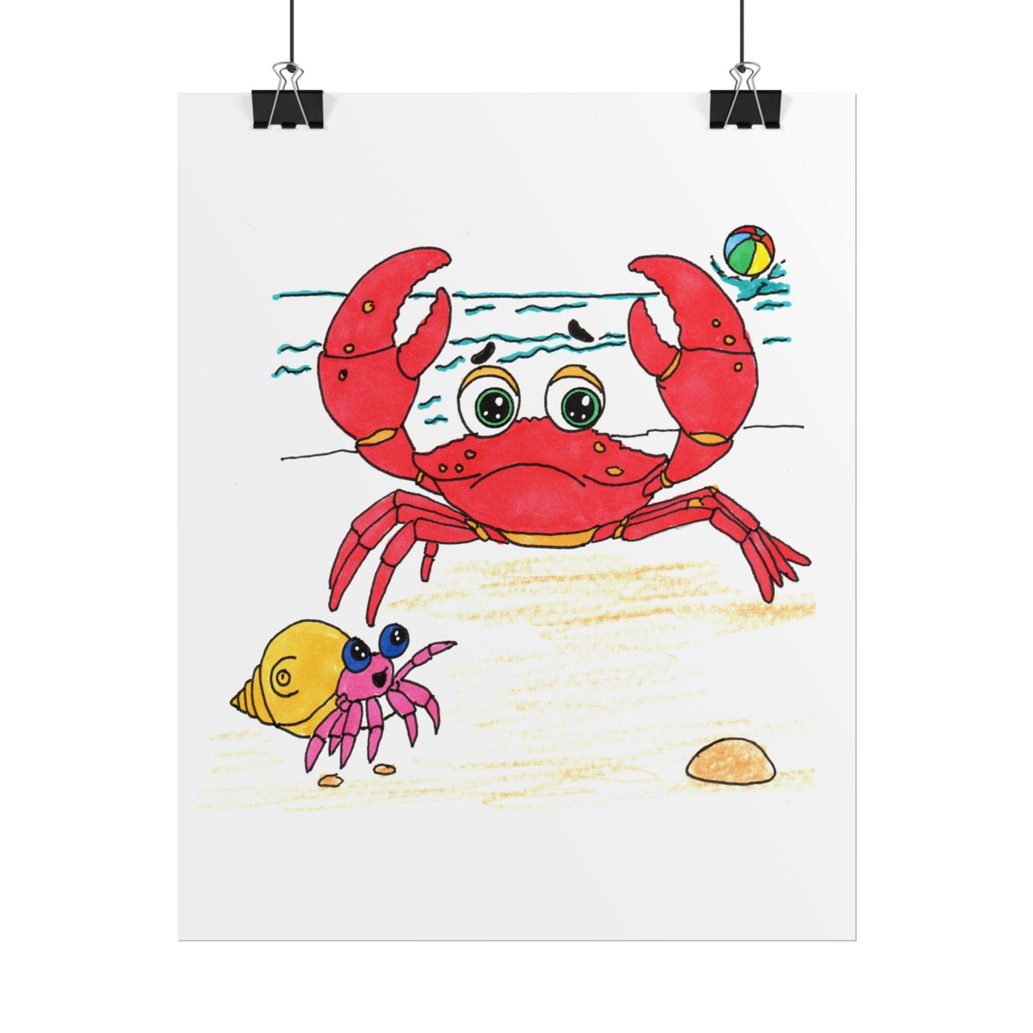 They Started Searching Together Print, Hand Drawn Crab Wall Art, Ocean Friendship Decor, Beach Animal Illustration