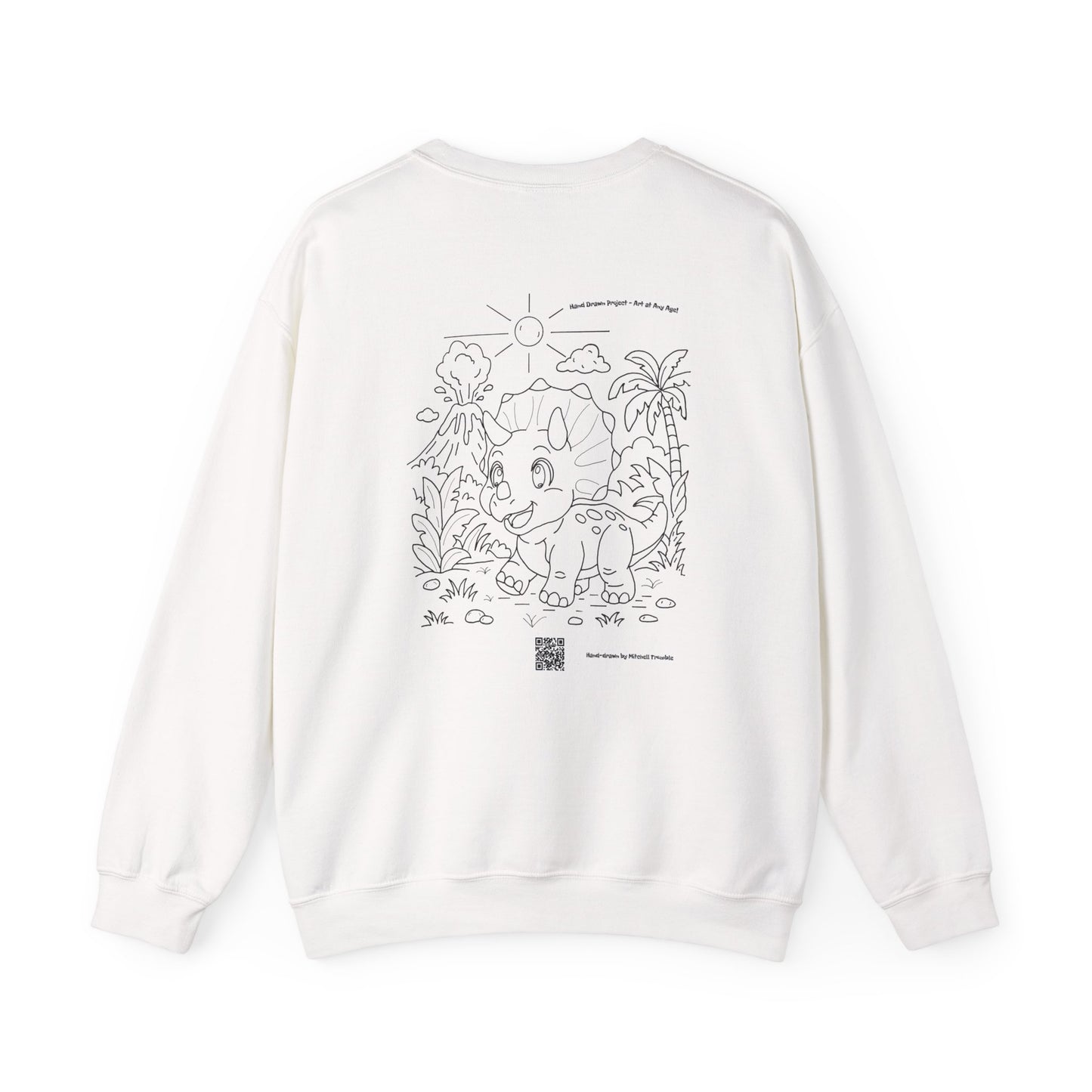 Triceratops Crewneck Sweatshirt | Unisex Fit | Hand-Drawn Dinosaur with QR Code