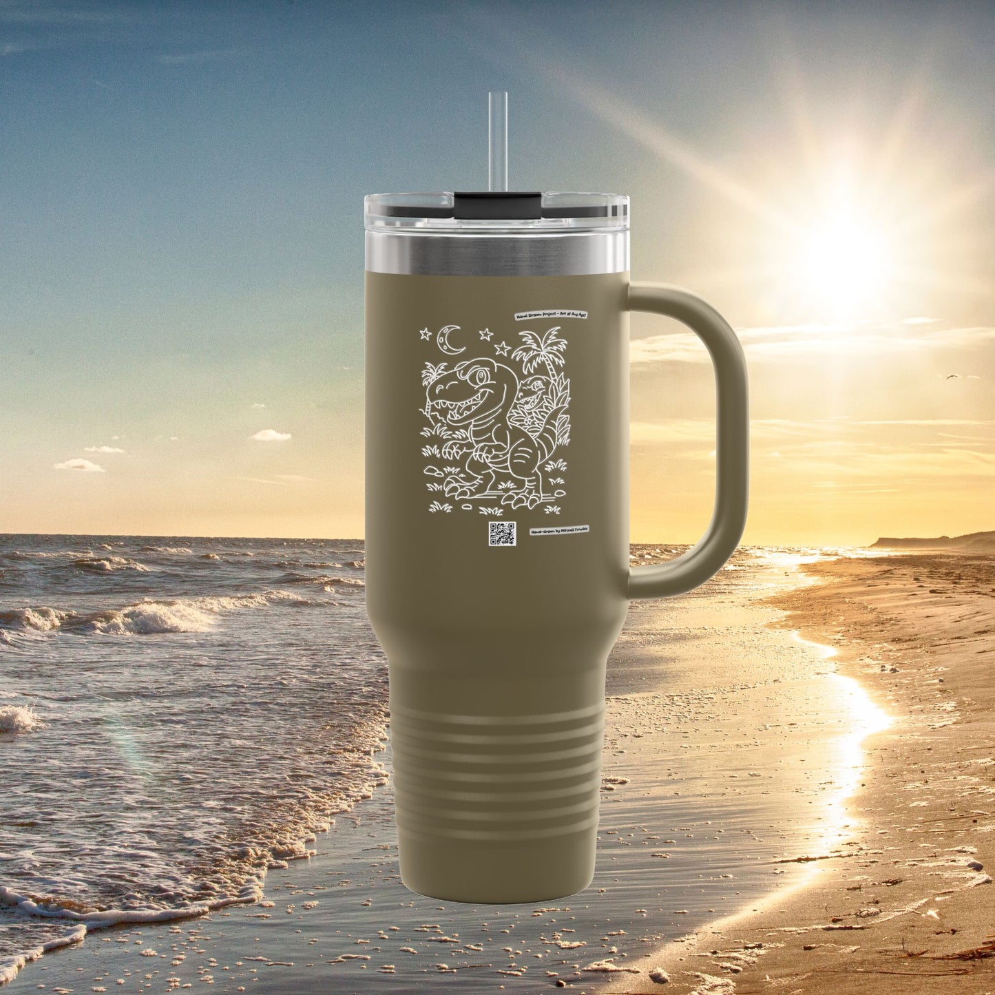 Velociraptor Travel Mug | Hand-Drawn Dino Art by Mitchell Trumble | Spill-Resistant Stainless Steel Tumbler