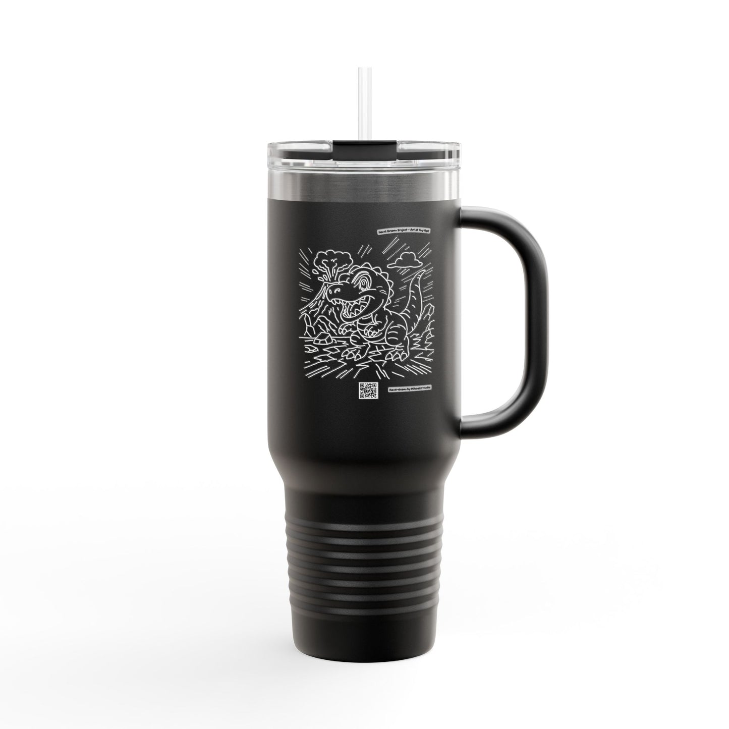 T-Rex Travel Mug | Double-Sided Dino Art with QR Code to watch the artist | Fun Gift for Dino Lovers