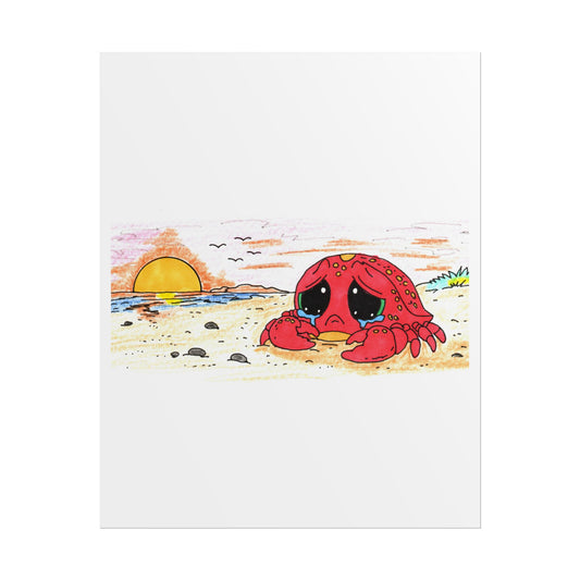 Sad Crab Searched all Day Print, Hand Drawn Crab Wall Art, Whimsical Nursery Decor, Woodland Animal Illustration