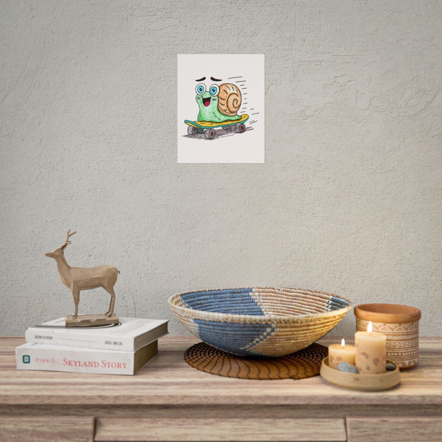 She Found Her Speed | Hand Drawn Snail Print | Cute Skateboard Snail Wall Art