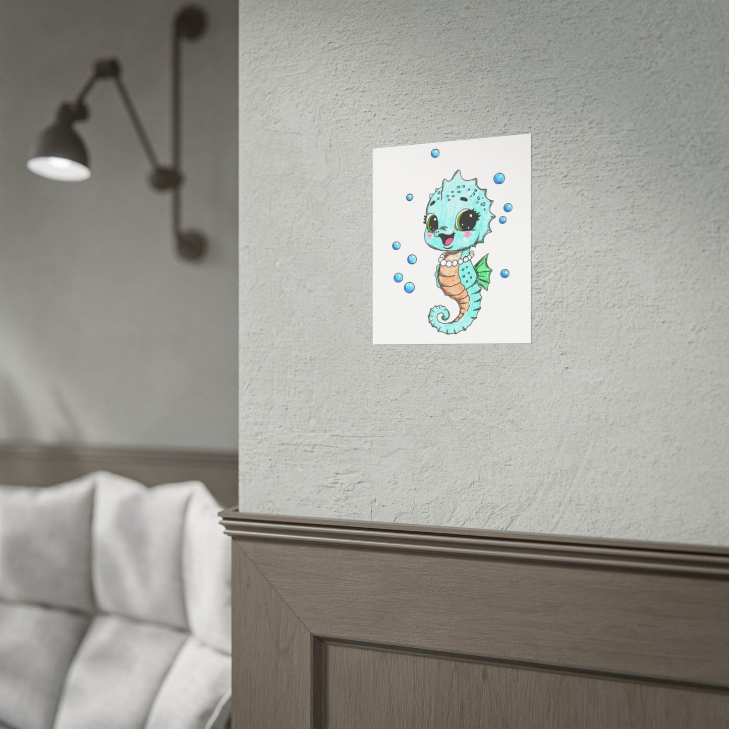 She Found Every Pearl! Seahorse Art Print | Hand-Drawn Seahorse Gift