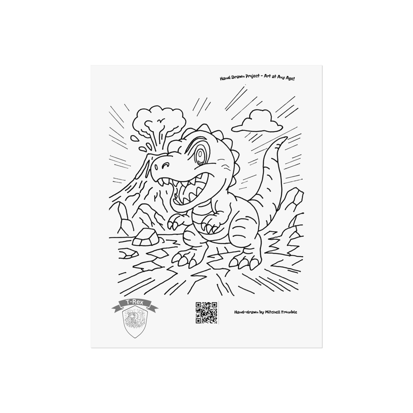 T-Rex Poster | Hand-Drawn Dinosaur Art with Scannable QR Code | Fun for All Ages
