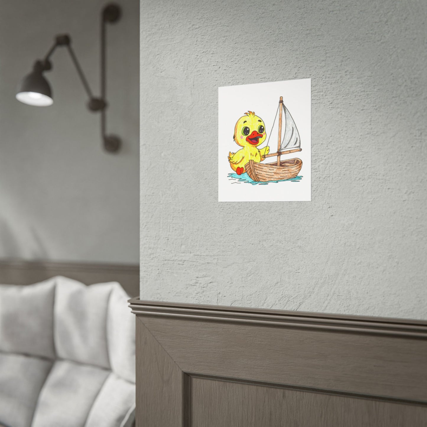 Happy Duckling with Repaired Boat Print | Hand Drawn Lost & Found Critter Wall Art