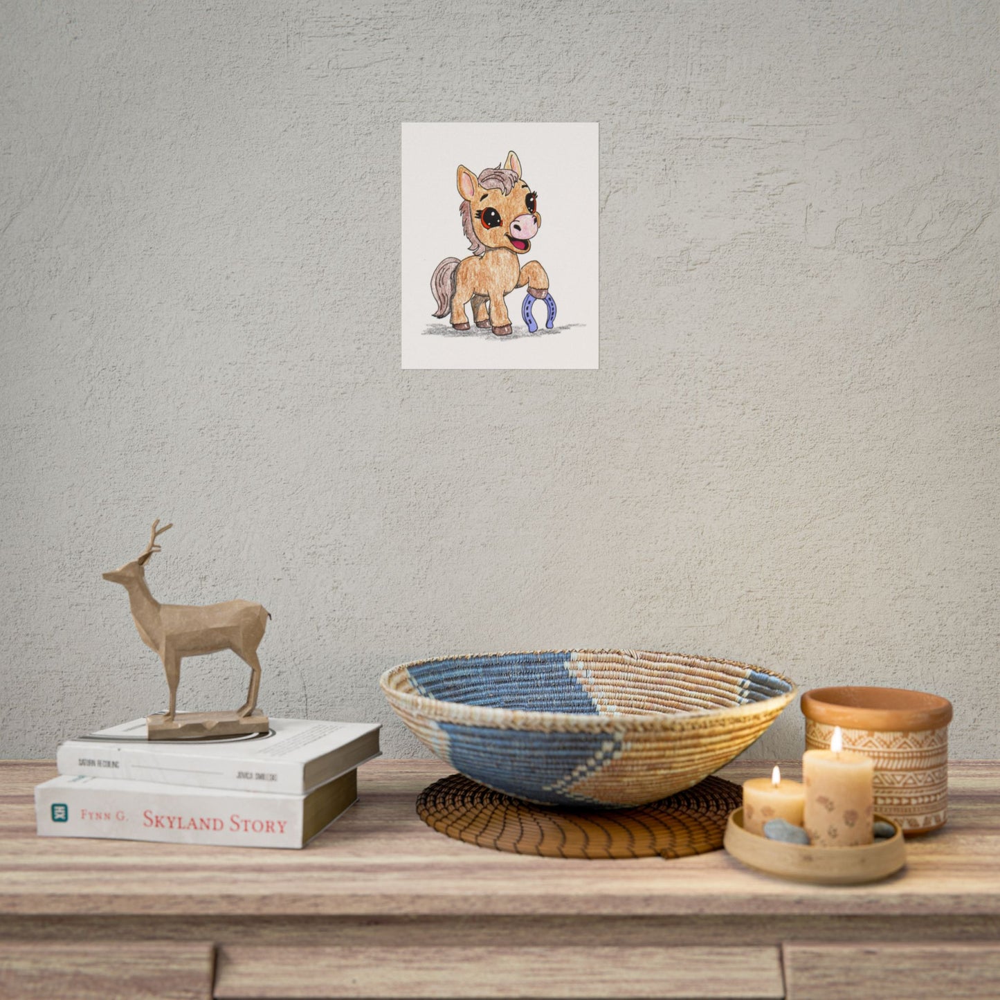 Horse Found Her Horseshoe Art Print | Hand Drawn Pony Nursery Wall Decor