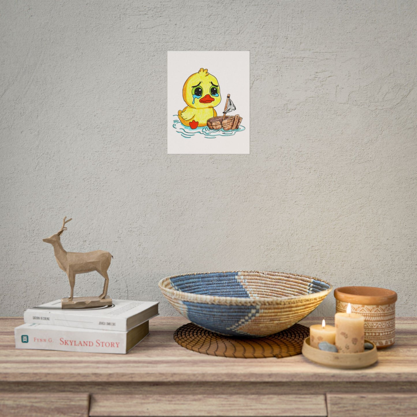 Sad Duckling with Broken Boat Print | Hand Drawn Lost & Found Critter Wall Art
