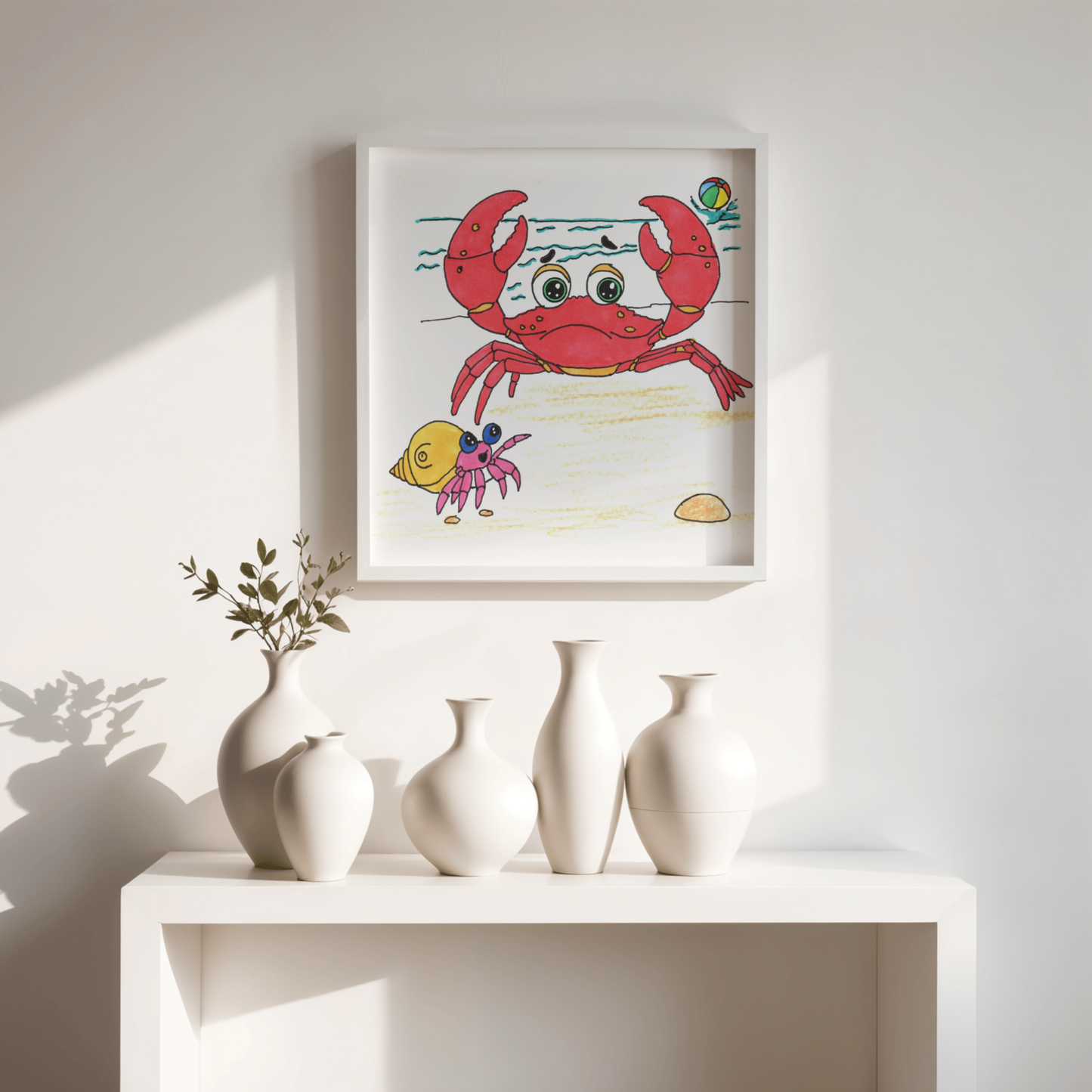 They Started Searching Together Print, Hand Drawn Crab Wall Art, Ocean Friendship Decor, Beach Animal Illustration