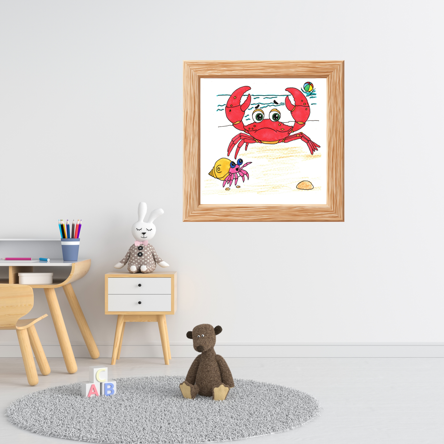They Started Searching Together Print, Hand Drawn Crab Wall Art, Ocean Friendship Decor, Beach Animal Illustration