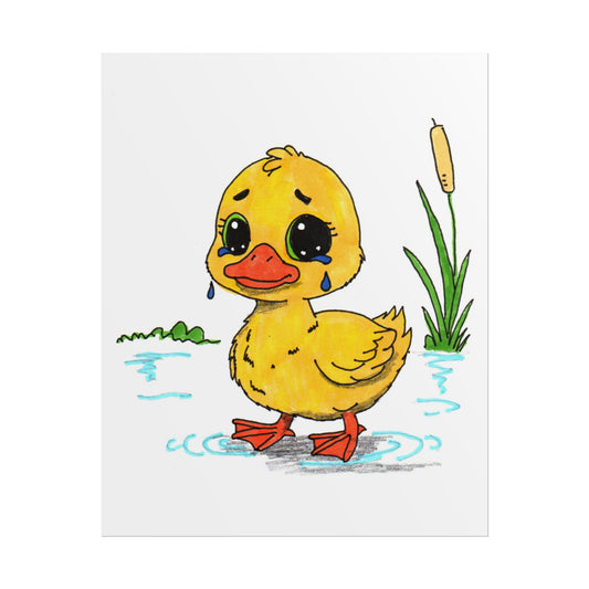 Sad Duckling Lost Her Mama Art Print | Hand Drawn Duckling Wall Decor | Emotional Animal Artwork