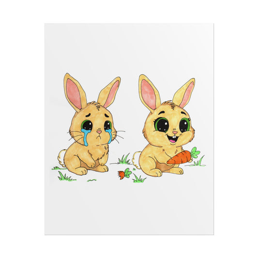Sad to Happy Rabbit Carrot Story Print, Cute Bunny Wall Art, Hand Drawn Nursery Decor