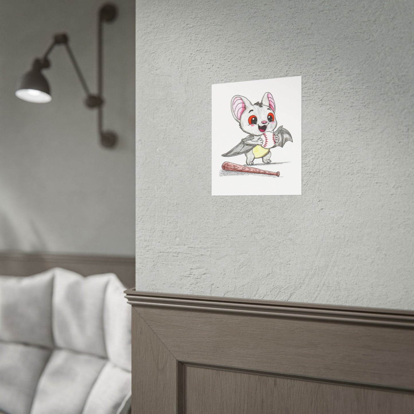 Found His Baseball Print | Happy Bat Wall Art | Lost & Found Critter Baseball Art