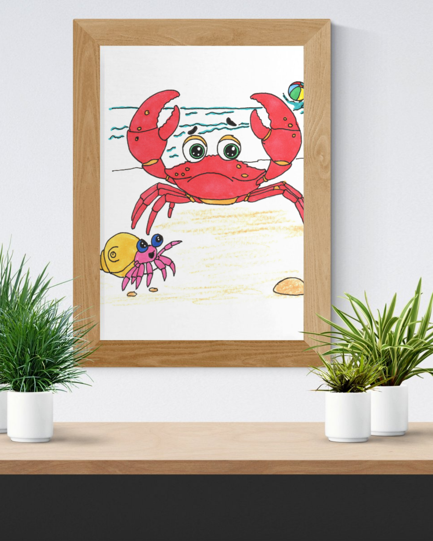 They Started Searching Together Print, Hand Drawn Crab Wall Art, Ocean Friendship Decor, Beach Animal Illustration