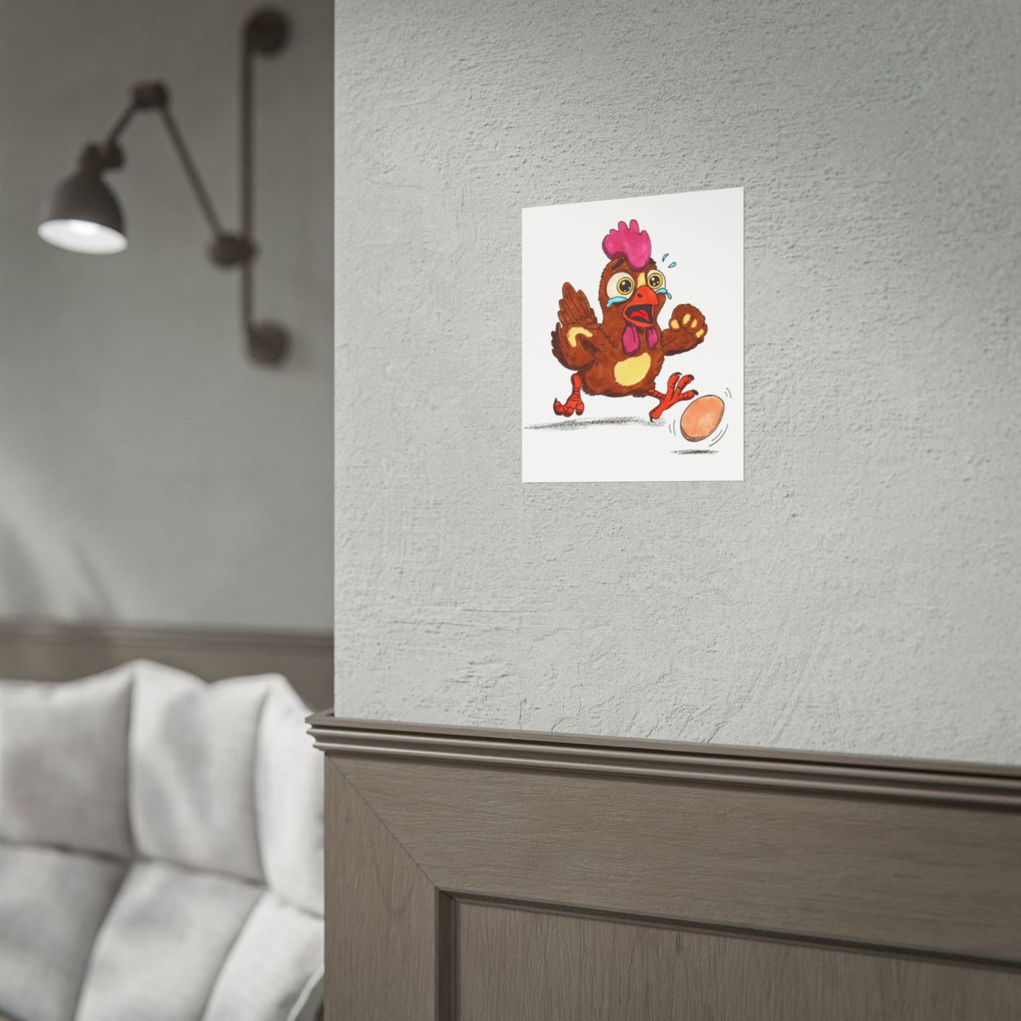 Rooster Lost the Egg Print, Funny Chicken Wall Art, Hand Drawn Farm Animal Illustration