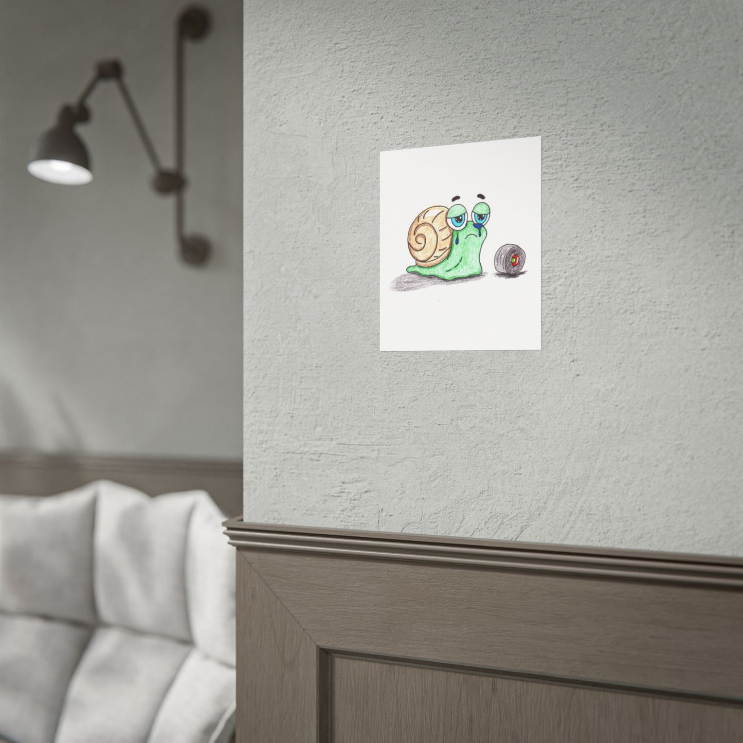She Lost Her Wheel | Sad Snail Wall Art | Hand Drawn Lost & Found Critter Digital Download