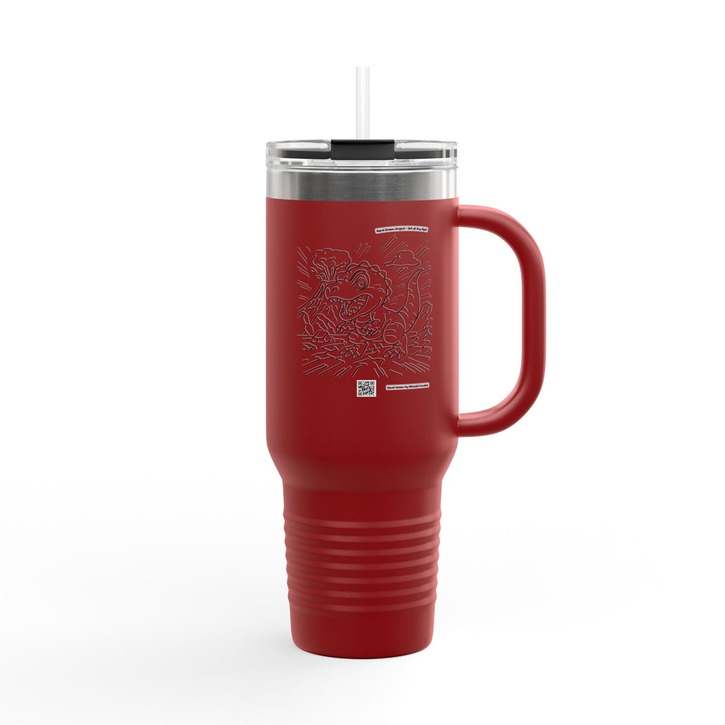 T-Rex Travel Mug | Double-Sided Dino Art with QR Code to watch the artist | Fun Gift for Dino Lovers