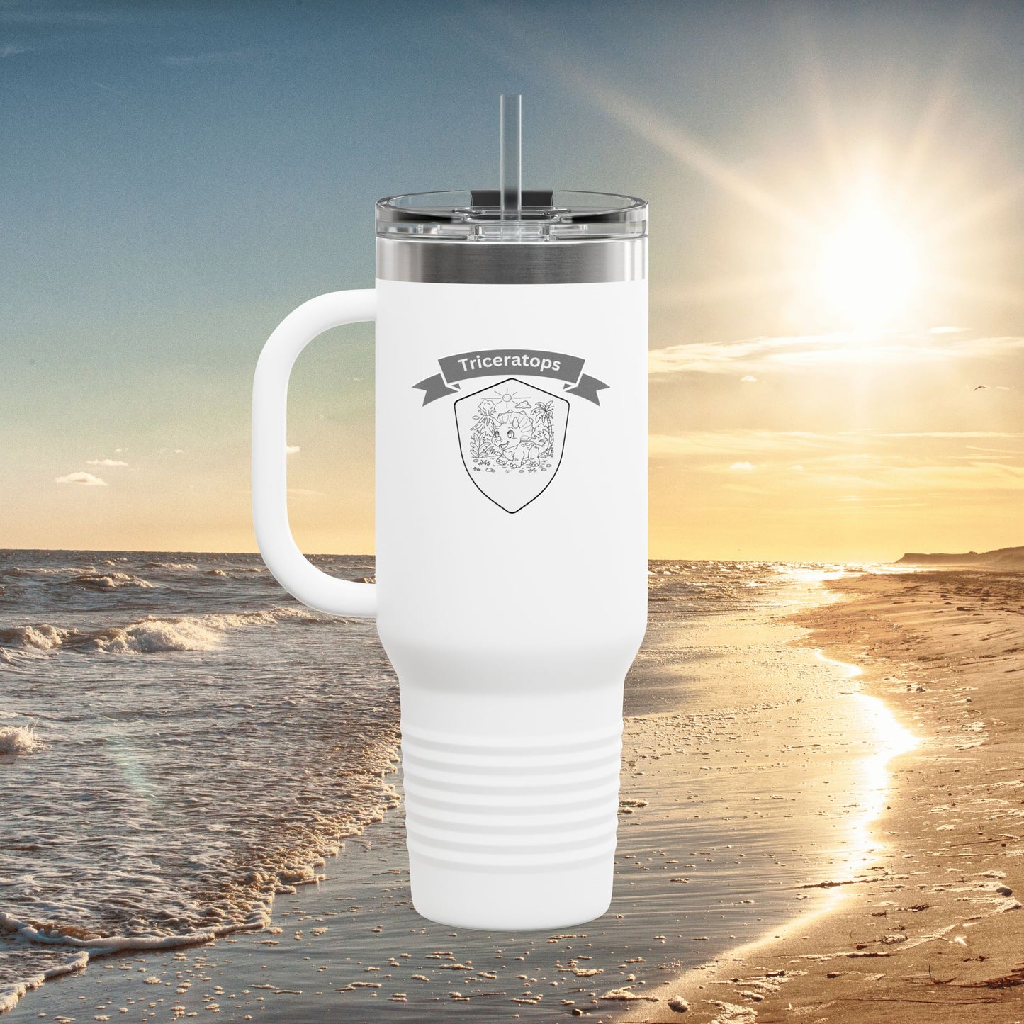 Triceratops Travel Mug | Hand-Drawn Dinosaur Art with QR Code | Fun Gift for Dino Fans