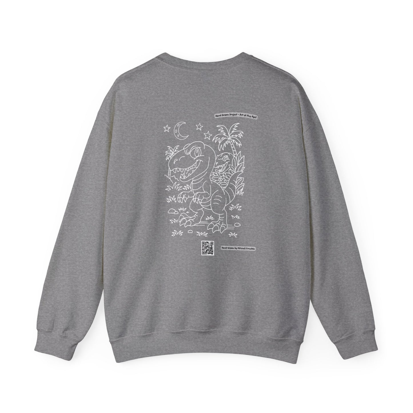 Velociraptor Crewneck Sweatshirt – Unisex | Hand-Drawn Dino Design by Mitchell Trumble | Cozy Gift for Dino Fans & Artists