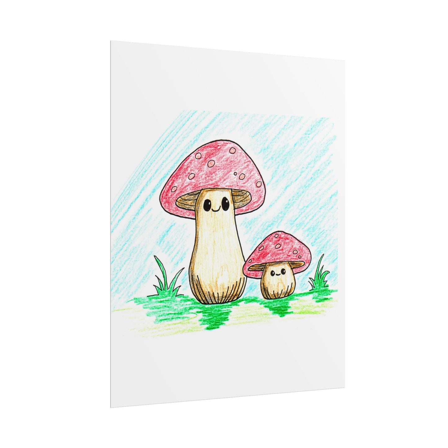 Cute Smiling Mushroom Print | Hand Drawn Fairy Art | 8 X 10