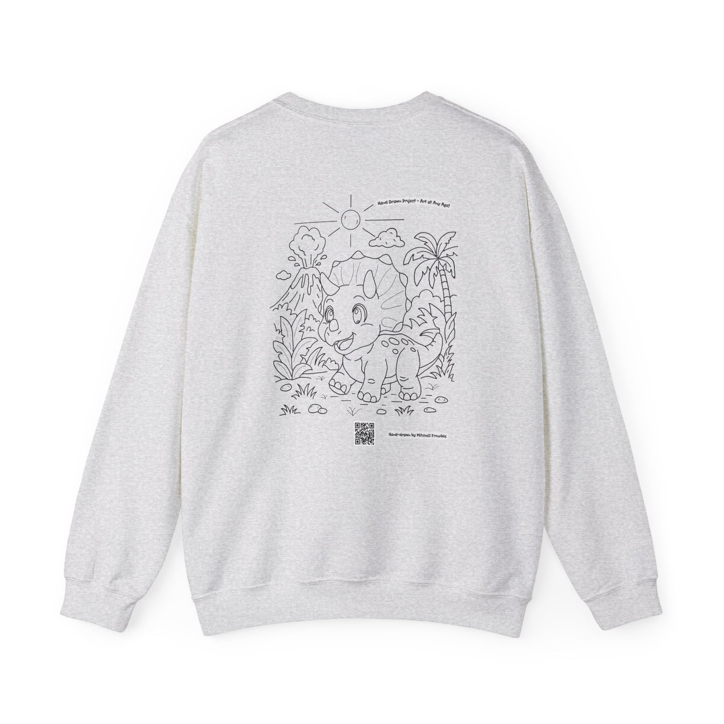 Triceratops Crewneck Sweatshirt | Unisex Fit | Hand-Drawn Dinosaur with QR Code