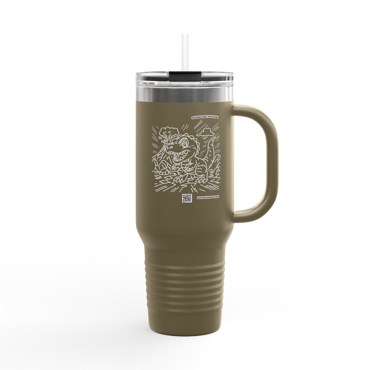 T-Rex Travel Mug | Double-Sided Dino Art with QR Code to watch the artist | Fun Gift for Dino Lovers