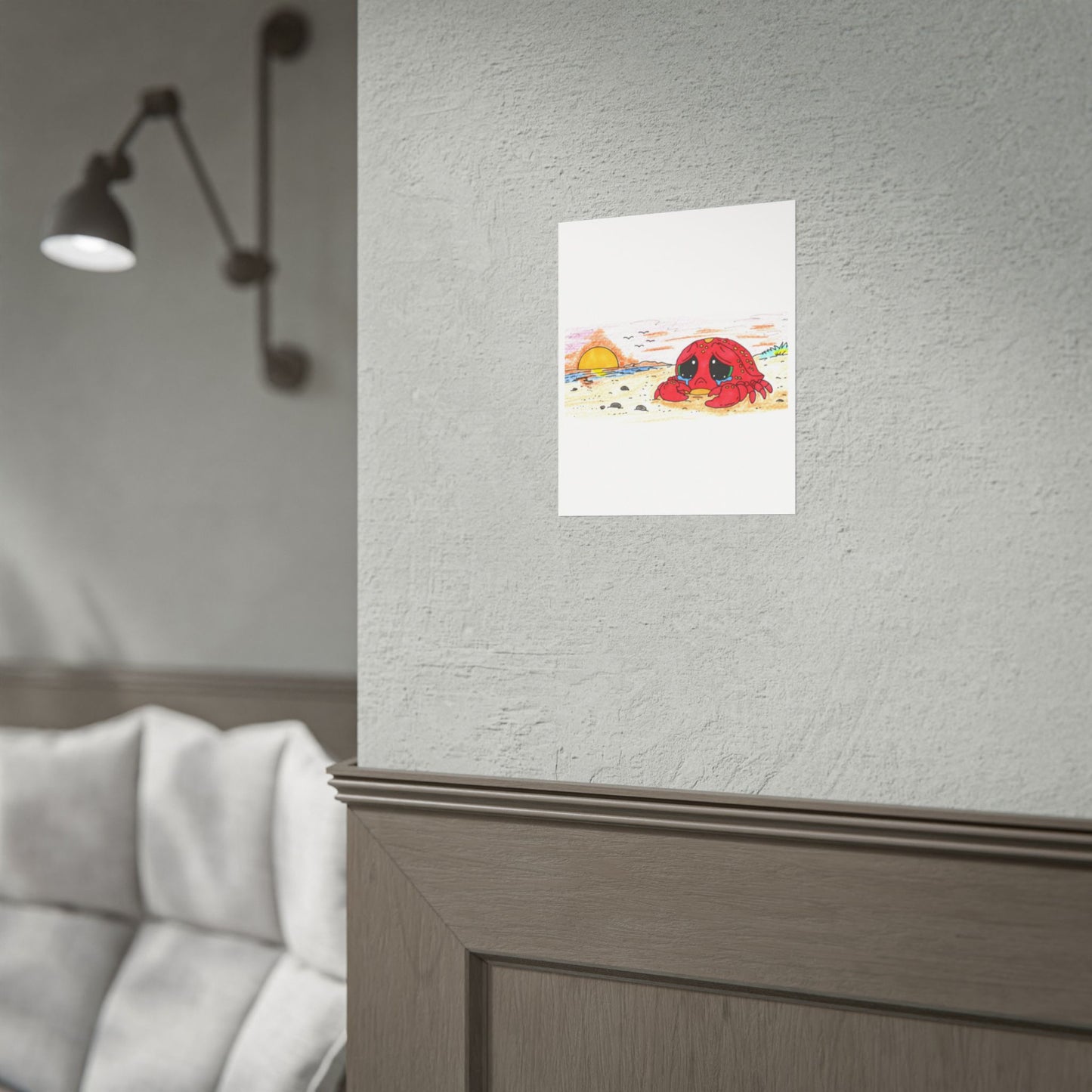 Sad Crab Searched all Day Print, Hand Drawn Crab Wall Art, Whimsical Nursery Decor, Woodland Animal Illustration