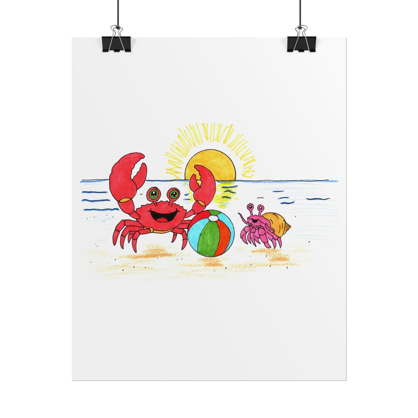 She Got Her Ball Fixed Print, Hand Drawn Crab Wall Art, Beach Friendship Illustration, Coastal Nursery Decor