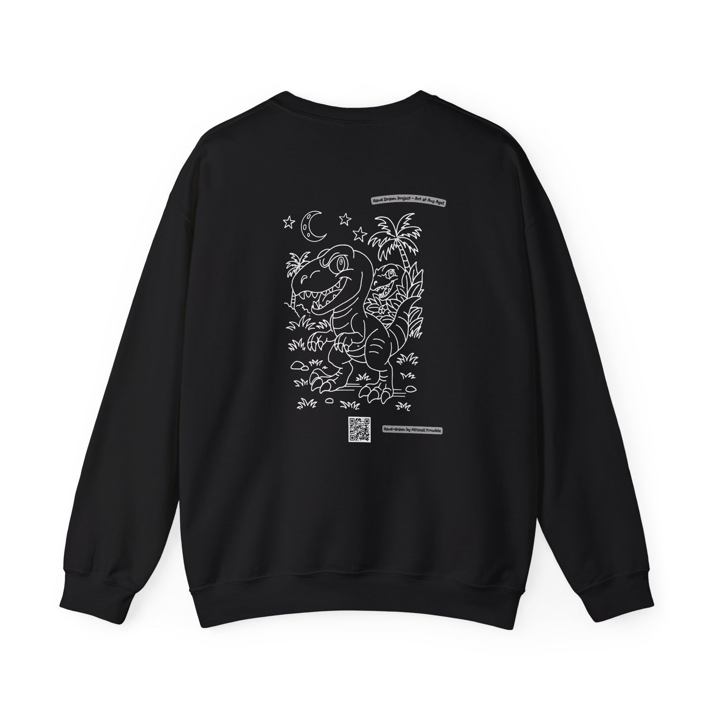 Velociraptor Crewneck Sweatshirt – Unisex | Hand-Drawn Dino Design by Mitchell Trumble | Cozy Gift for Dino Fans & Artists