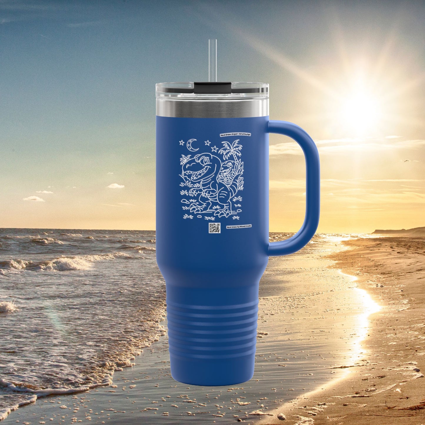 Velociraptor Travel Mug | Hand-Drawn Dino Art by Mitchell Trumble | Spill-Resistant Stainless Steel Tumbler
