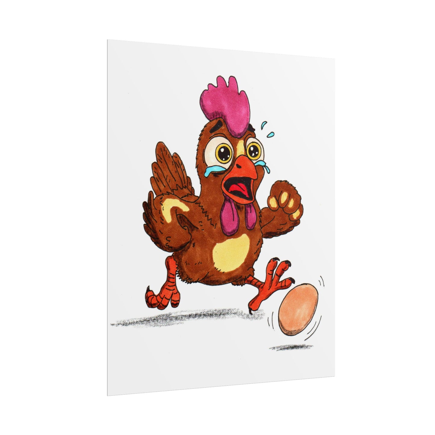 Rooster Lost the Egg Print, Funny Chicken Wall Art, Hand Drawn Farm Animal Illustration