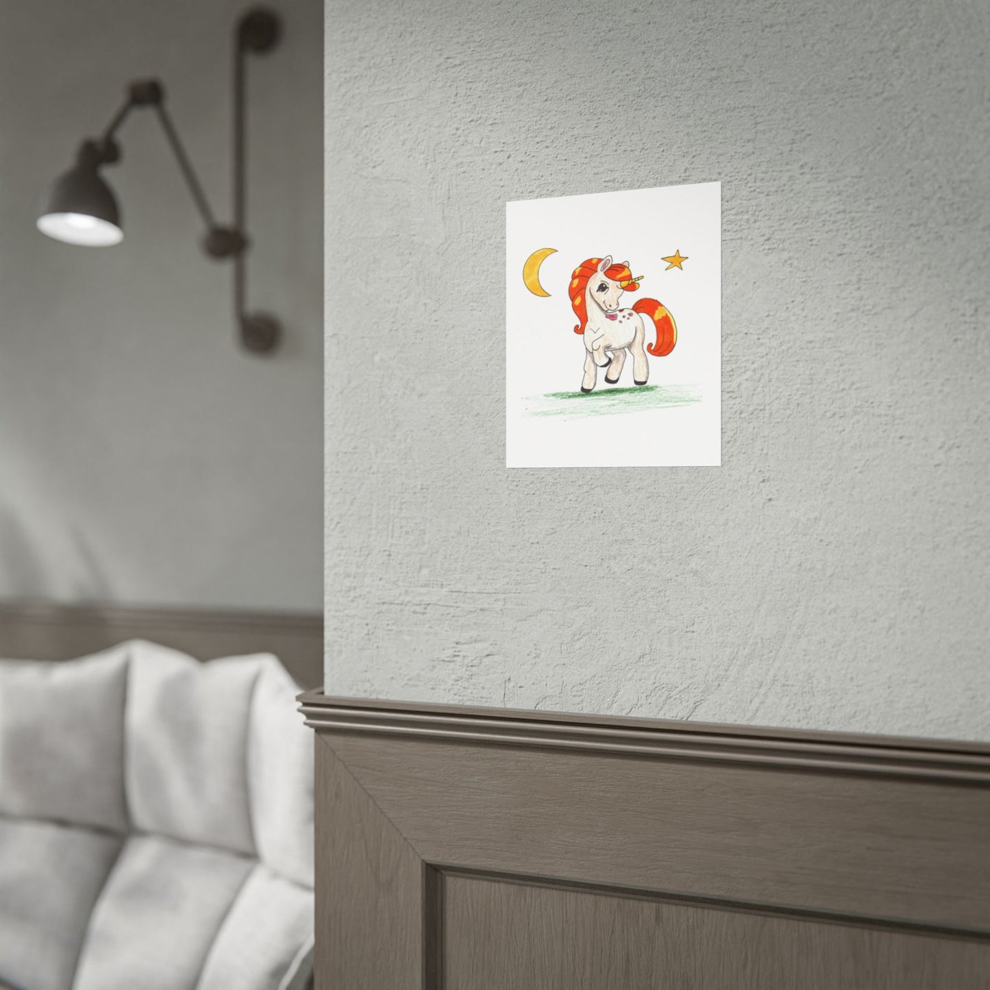 Unicorn Prancing Poster, Nursery Wall Art, Cute Animal Illustration Print