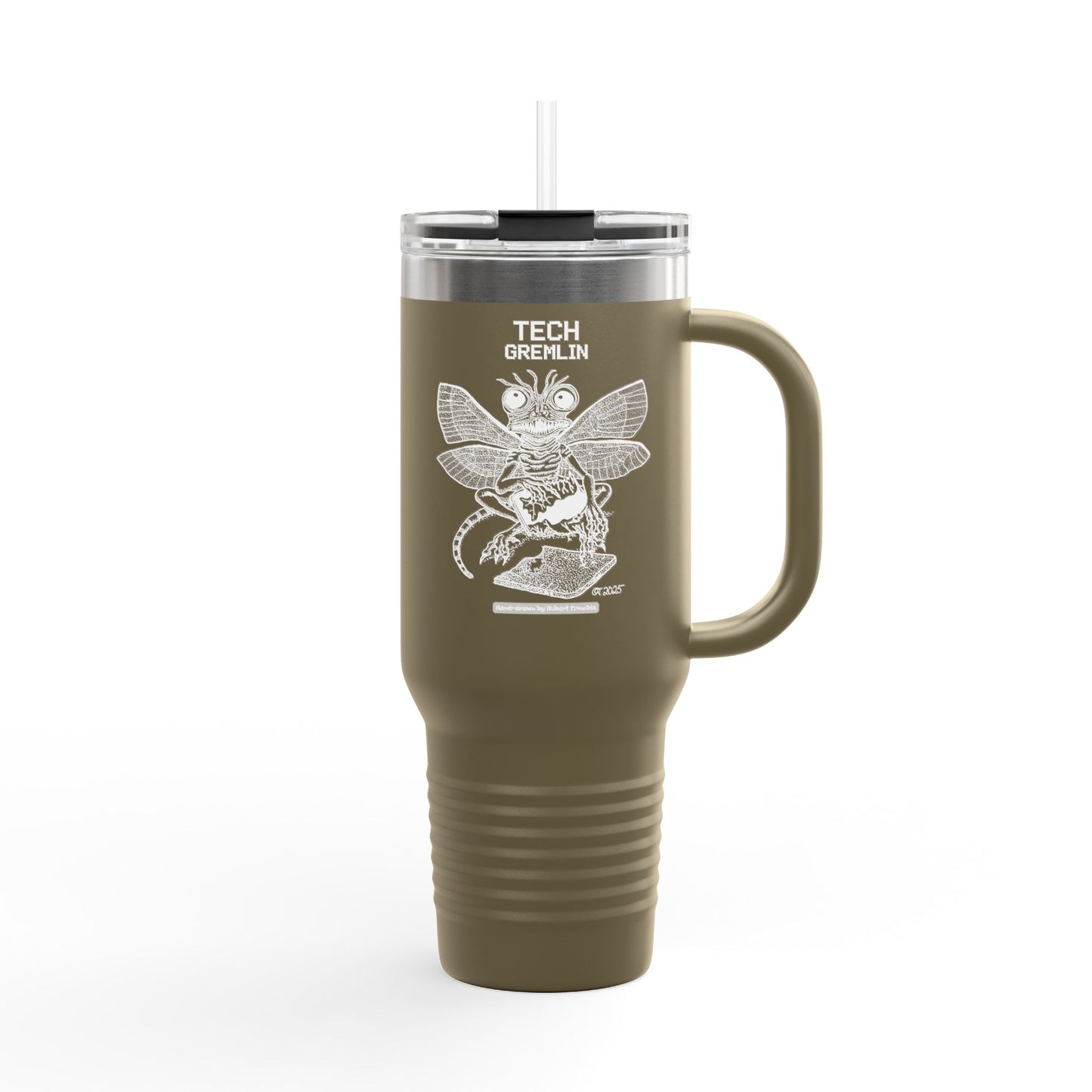 Tech Gremlin Travel Mug – Mischievous Fantasy Art by Robert Trumble