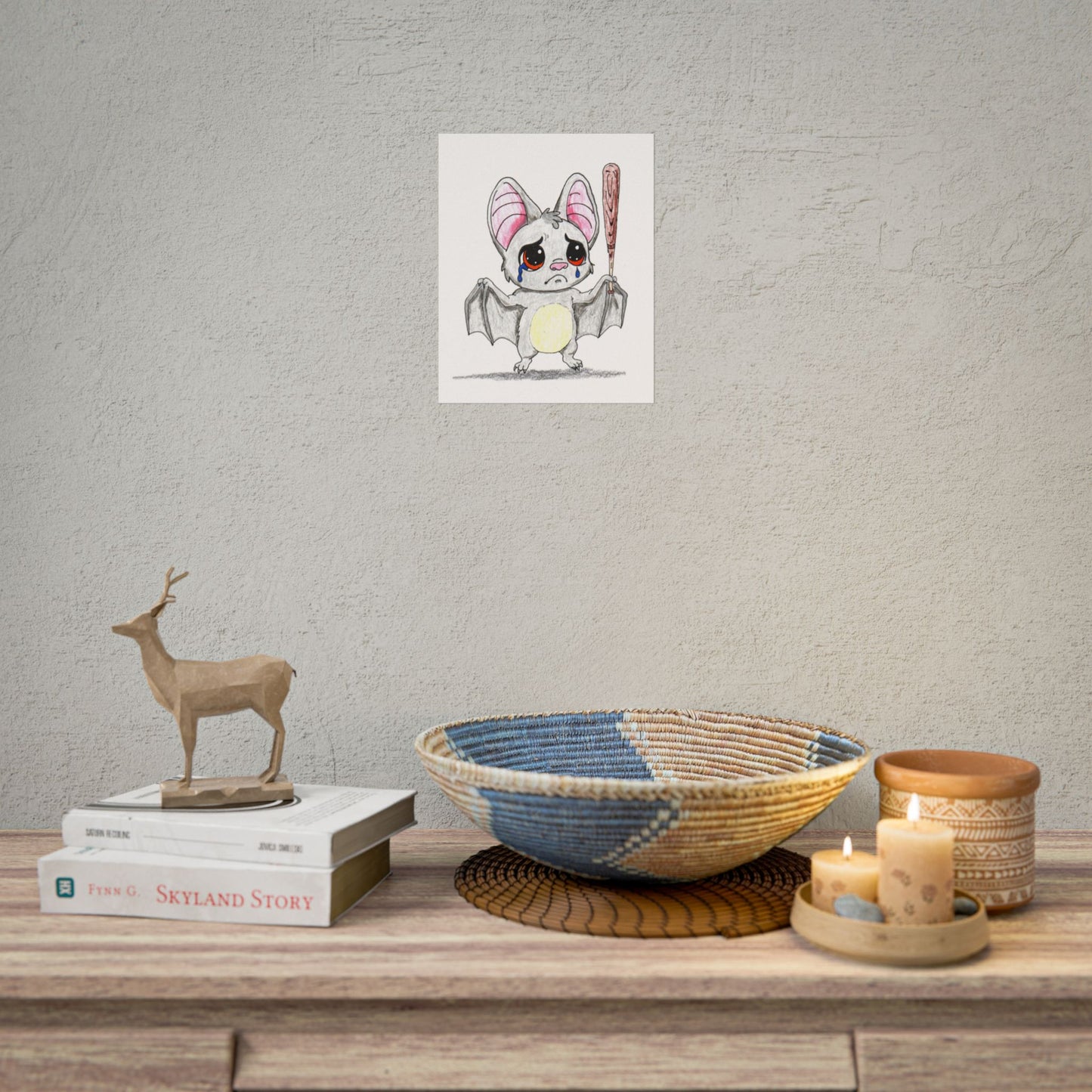 Lost His Baseball Bat Print | Sad Bat Wall Art | Lost & Found Critter 8x10 Print