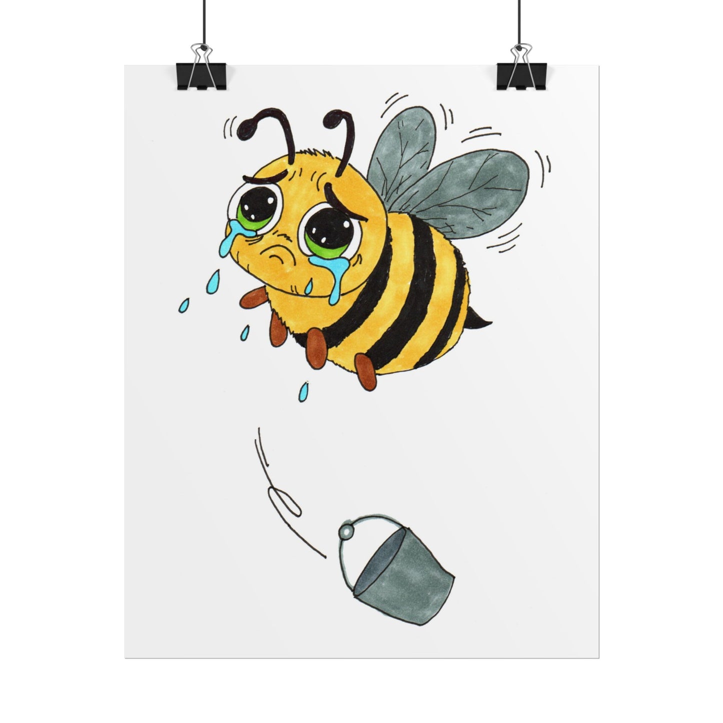 Bee Lost Her Bucket Print, Sad Bumblebee Wall Art, Hand Drawn Bee Illustration, Whimsical Insect Decor, Nursery Art, Lost and Found Critters